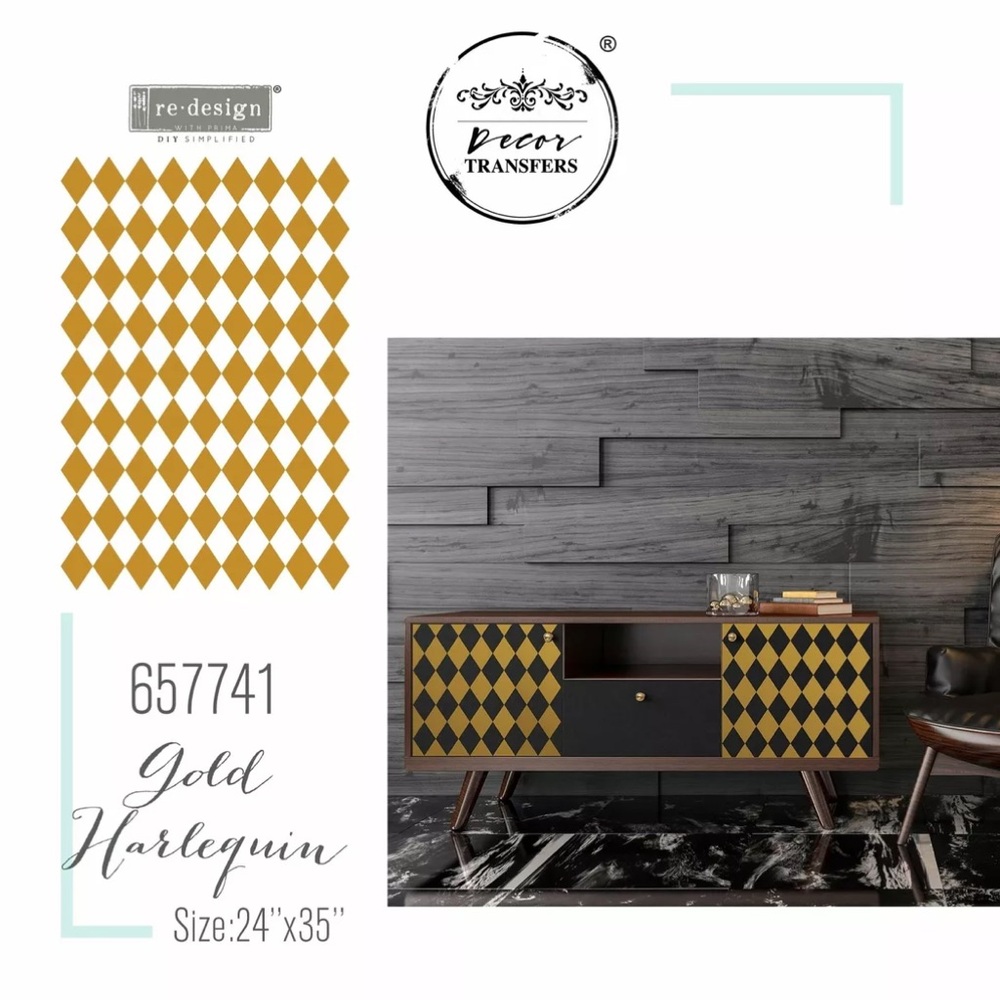 Redesign with Prima Decor Transfer ~ GOLD HARLEQUIN ~ 24” x 35”
